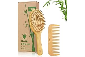 Bamboo Paddle Hair Brush And Comb Set
