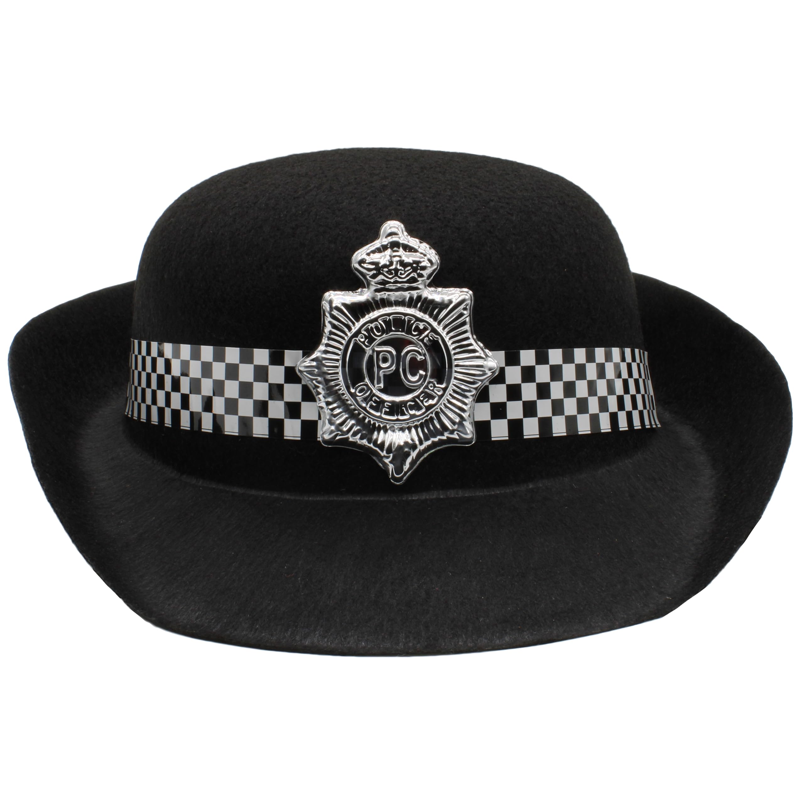 Cherry-on-Top Police Woman Hat for Fancy Dress Pretend Play Halloween and Police Cop Dress Up as WPC, Black