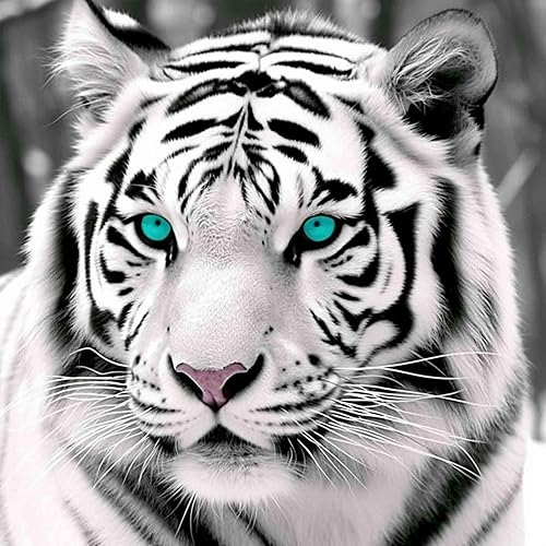 Miniatura 8 de Bimkole Kits de arte de diamantes 5D para adultos, abrazo de tigre blanco, juego de bordado de diamantes de imitación de taladro completo, pintura