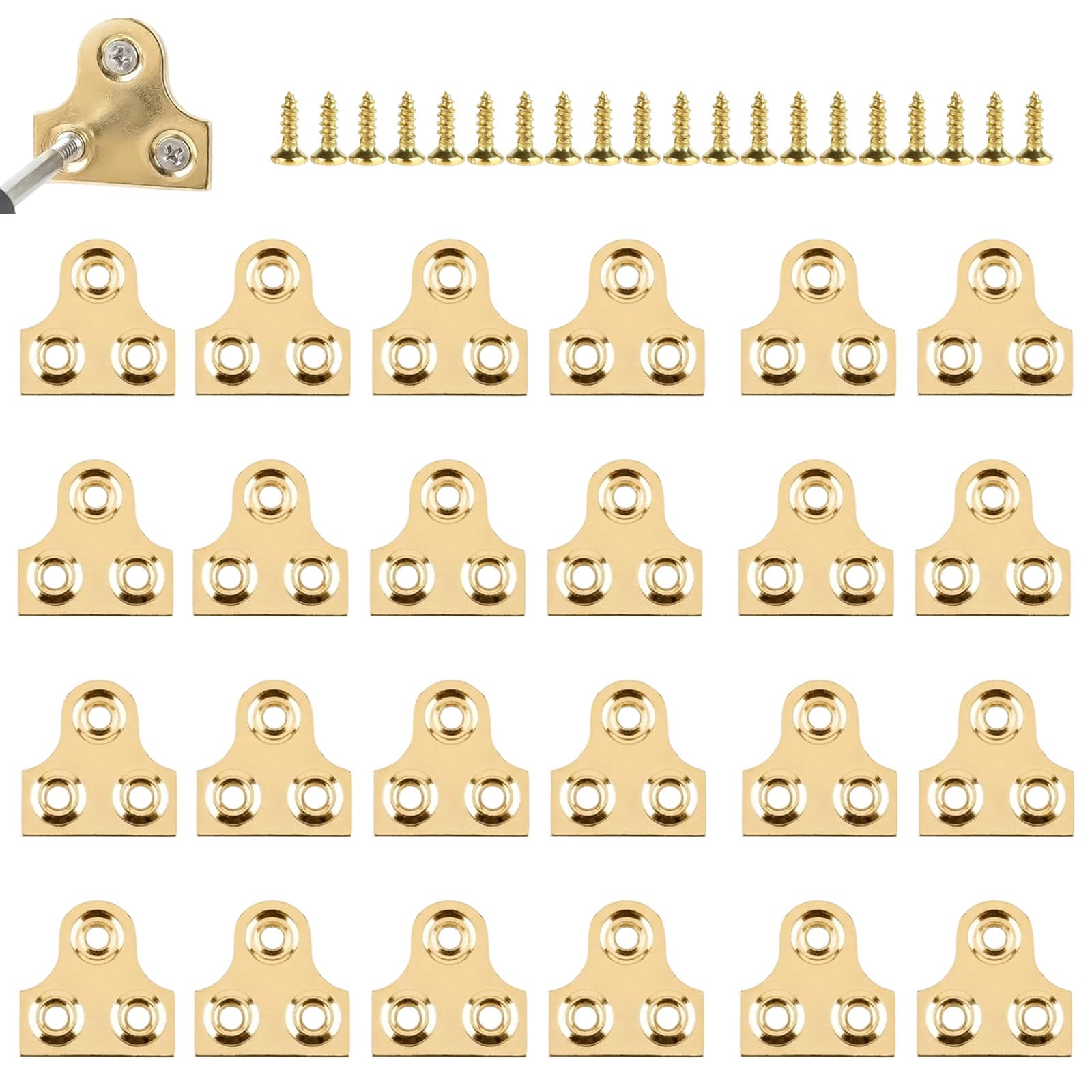 SXKJGQ 24 Pcs Picture Hangers with 72 Pcs Screws, 25mm Mirror Brackets Fixings, Mirror Plates, Picture Fixings Used to Secure The Frame(Gold)
