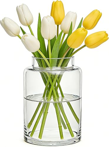 Large Flower Vase,9Inch Glass Flower Vase,Flower Vases for Bouquet | Clear Glass Vase for Living Room Decor,Home Party Wedding Centerpiece,Birthday Anniversary Table Decor,Minimalist Office