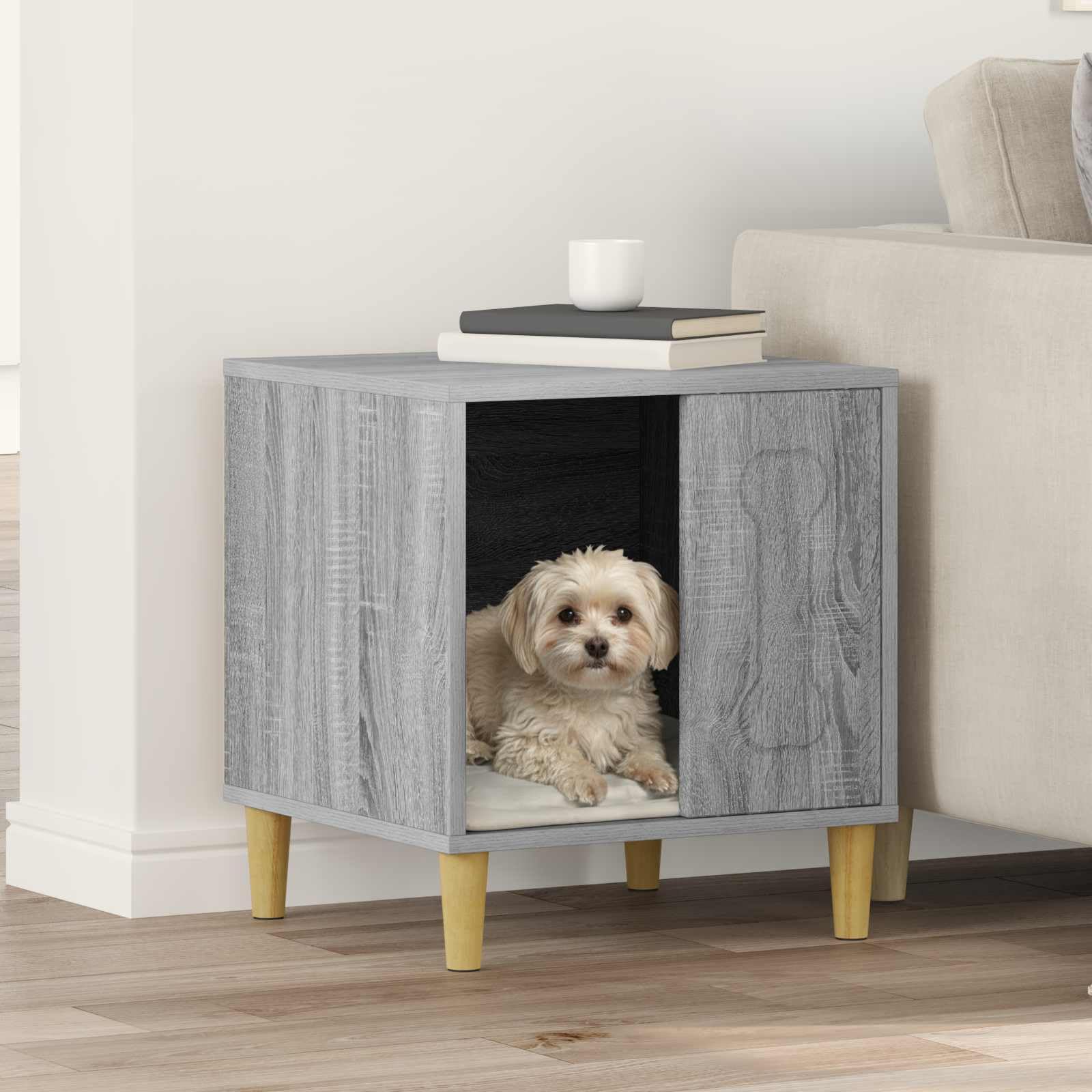 Hundehaus Holzwerkstoff Graues Sonoma 44 x 42 x 49 cm, Hundehütte für Innenbereich Wohnzimmer Schutzhütte als Rückzugsort, passend für Welpe und Haustier
