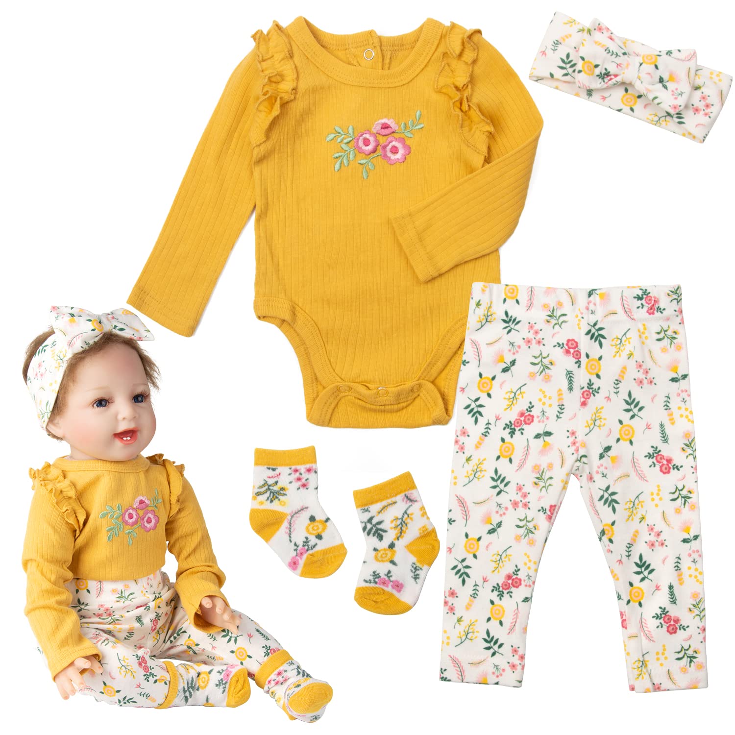 Reborn Baby Girl - Juego de 4 piezas de ropa para muñecas Reborn de 20 a 22 pulgadas, accesorios de ropa de bebé falsa