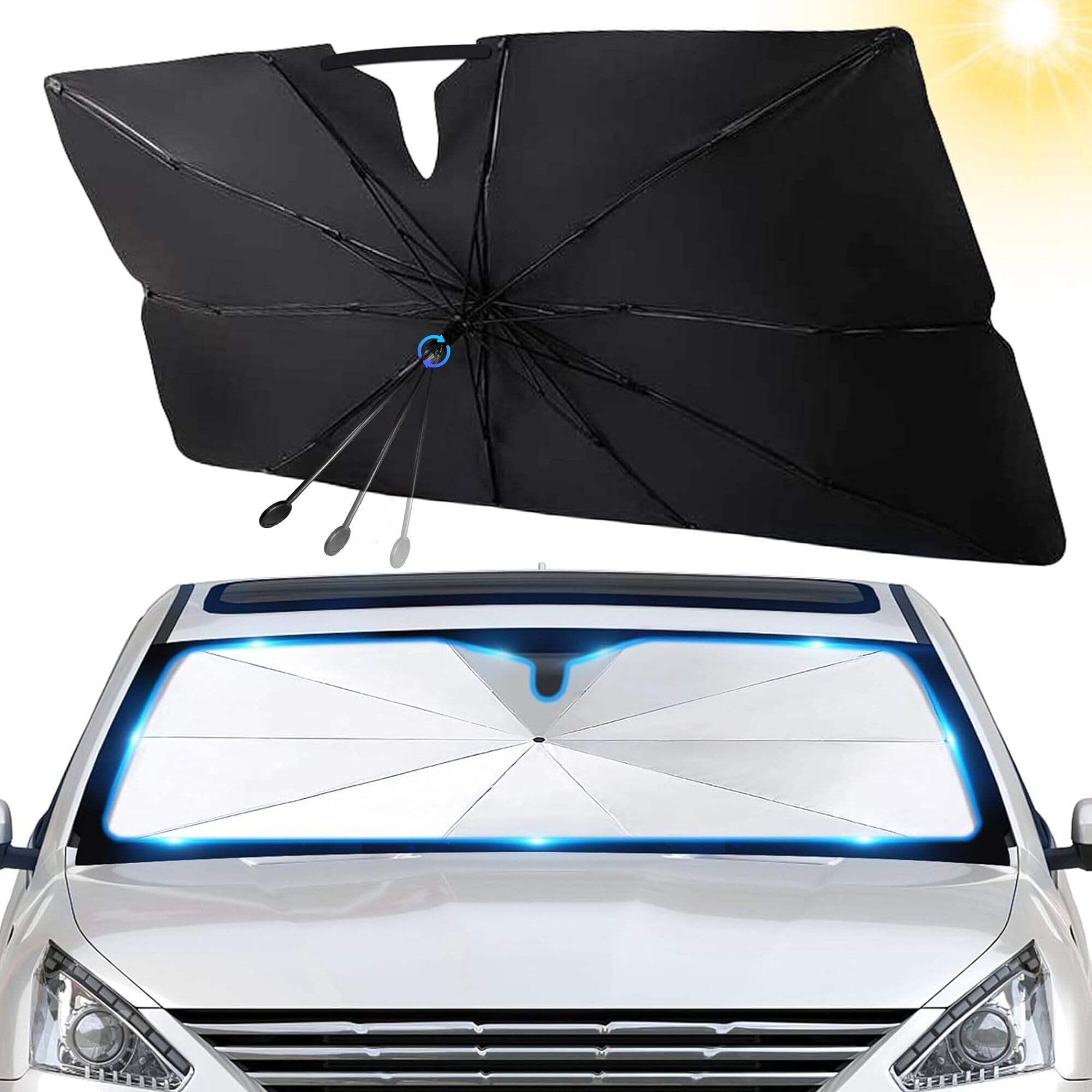CaiTang Parasol Coche Delantero,Parasol Paraguas Coche con Anti UV Rayos,Parasol Plegable Sombrilla Coche para Mayoría de Coches,79x140cm