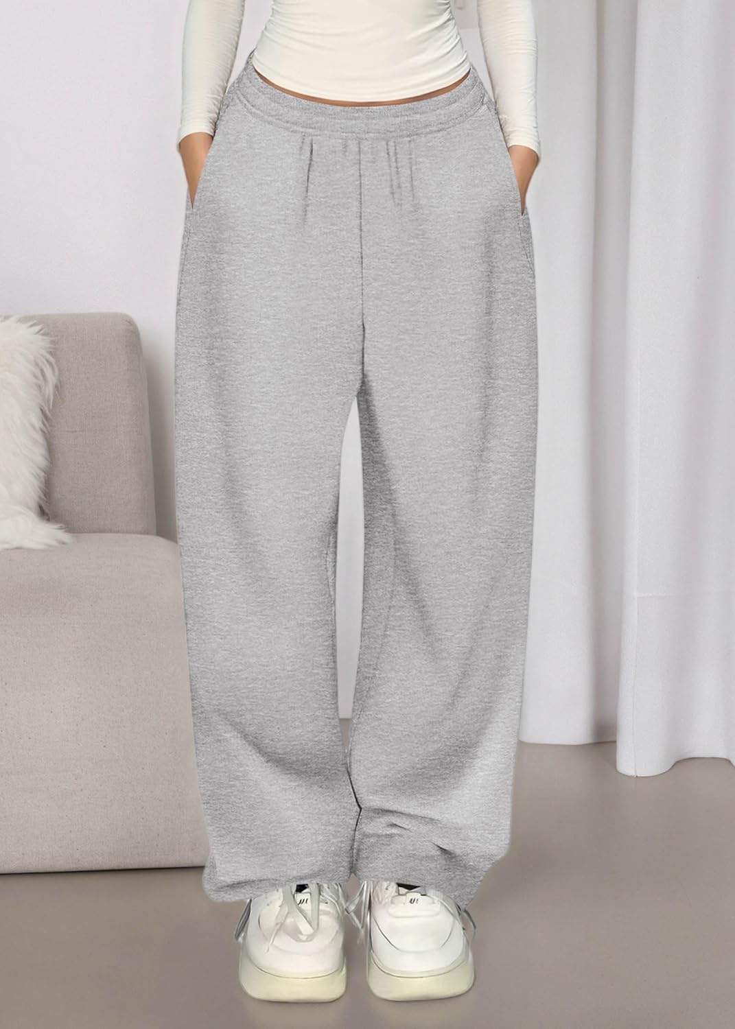 KIRUNDO Sweatpants Women 2025 Fall Baggy Wide Leg Lounge Pants Casual Elastic High Waisted Workout Joggers with Pockets - Image 3