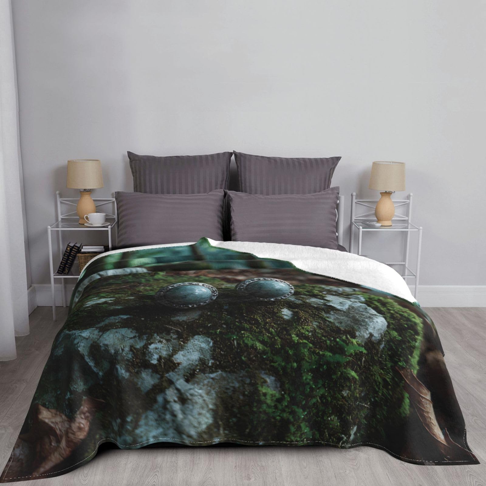 Manta de viaje portátil de 80 x 60 pulgadas, suave, resistente a las arrugas, plegable, exquisita, estampado de aretes verdes