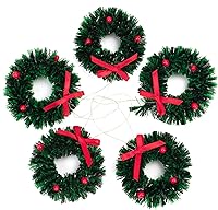 Vista 9 de 10 piezas de mini coronas artificiales de Navidad, casa de muñecas, corona de Navidad en miniatura para casa de muñecas, mini corona de Navidad