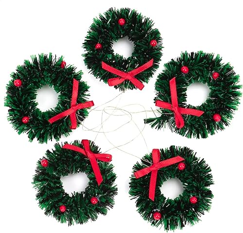 Miniatura 9 de 10 piezas de mini coronas artificiales de Navidad, casa de muñecas, corona de Navidad en miniatura para casa de muñecas, mini corona de Navidad para