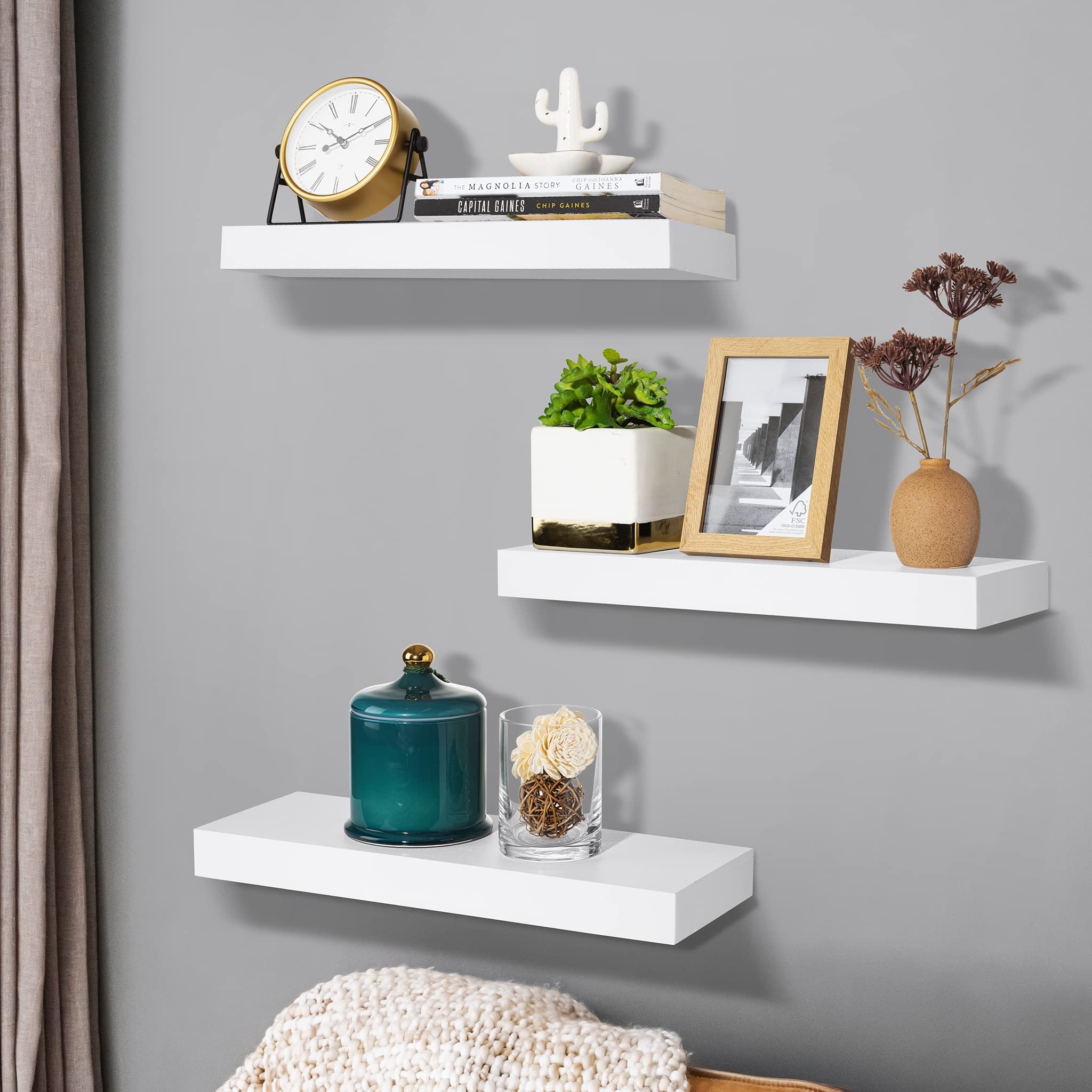 Sorbus Floating Shelf Set ?Çö Rustic Engineered Wood Hanging Rectangle Wall Shelves ?Çö Perfect for Home D??cor, Trophy Display, Photo Frames, and More