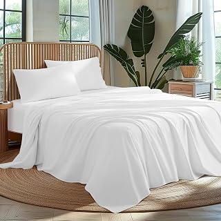 100% Egyptian Cotton Queen Size Sheets Set - Luxury 1000 High Thread Count Egyptian Cotton Bed Sheets 4 PC, Breathable & Cooling Sheets, 16" Deep Pocket(Queen,White) - Amazon product rated Grade B