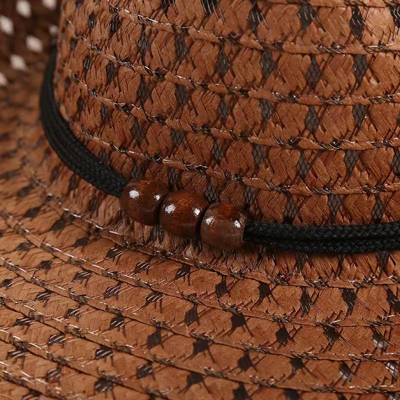 Straw Sun Hat Adjustable Band - Boys Girls Summer Beach Fedora Hat, Wide Brim Breathable Cowboy Style Cap for Kids Ages 3-83