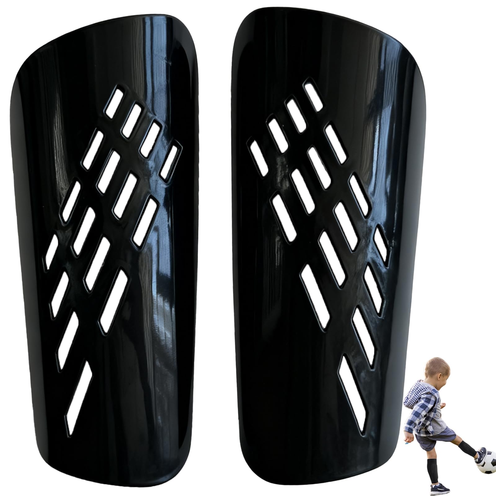 Football Shin Pads,Breathable Lightweight Soccer Shin Guards with Robust PP Shell & Thickened EVA Lining for Kids &Teens& Adults,Protective Gears with Sleeves for Boys Girls Athletes Large (Black)