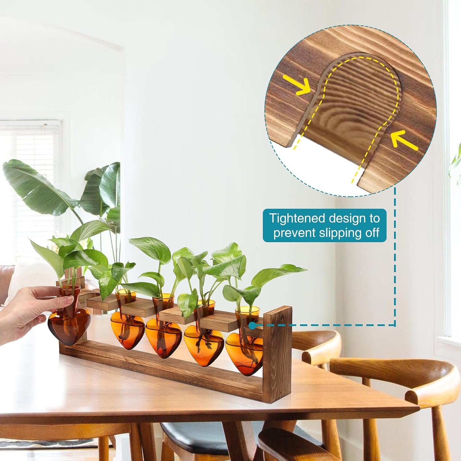 Plant Terrarium Hanging Propagation Stations Gift for Women Air Plants Holder with Wooden Stand Heart Glass - Image 2