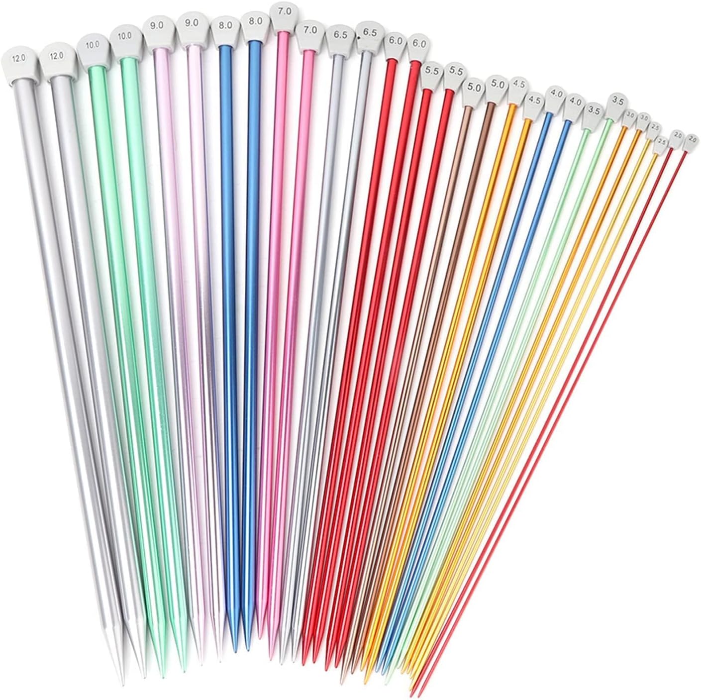 30pcs Knitting Needles, Single Pointed Aluminum Knitting Needle Set, 15 Sizes (2.0mm to 12.0mm)