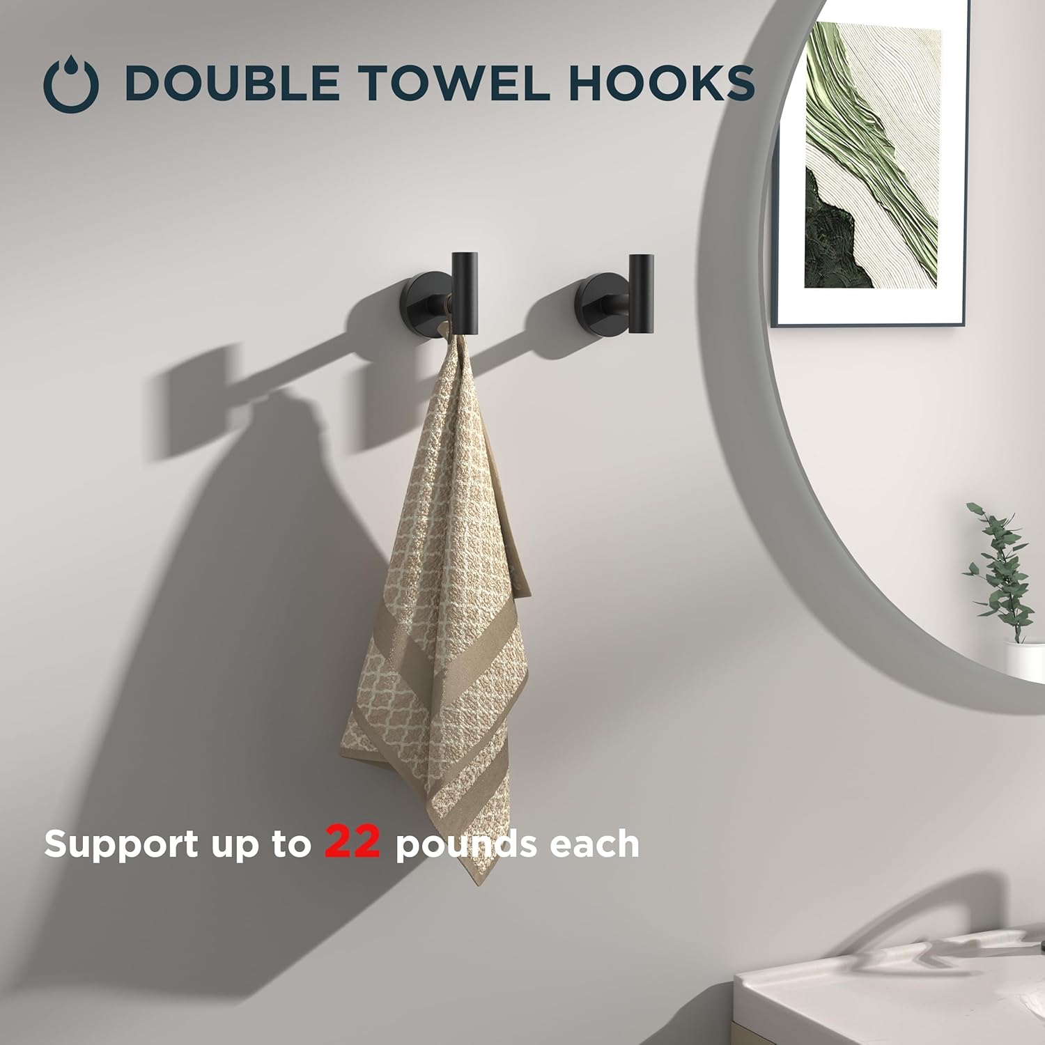 FORIOUS 5 Piece Black Bathroom Accessories, SUS304 Stainless Steel Toilet Paper Holder and Hand Towel Holder Set, Wall Mounted Bathroom Hardware Set with Towel Ring Hooks Bar