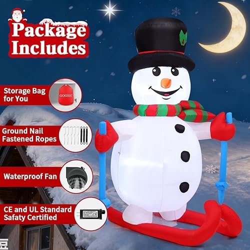 Miniatura 4 de GOOSH Muñeco de nieve inflable de Navidad de 6 pies para decoración al aire libre, patio, esquí, nieve con LED integrados para decoración de fiesta