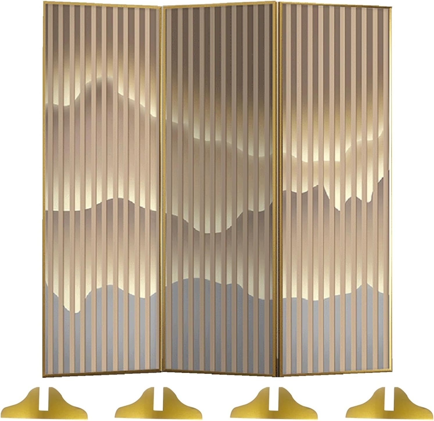 Chinese Style Wall Dividers Room Separator Screen, 5 4 3 Panels Aluminum Temporary Privacy Wall Fencing Folding, for Living Room/Hotel/Patio, Detachable Metal Base,Style-b-3 Panels