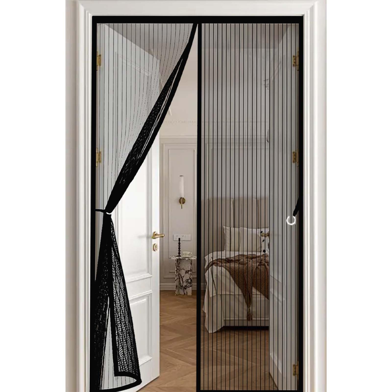 Feijdon Black Magnetic Fly Screen For Doors 136X210cm(Widthxhigh) Powerful Magnets And Full Frame Magic Tape, No Drill Installation Screen Doors With Magnets Hundreds Of Sizes, Lets Fresh Air In,