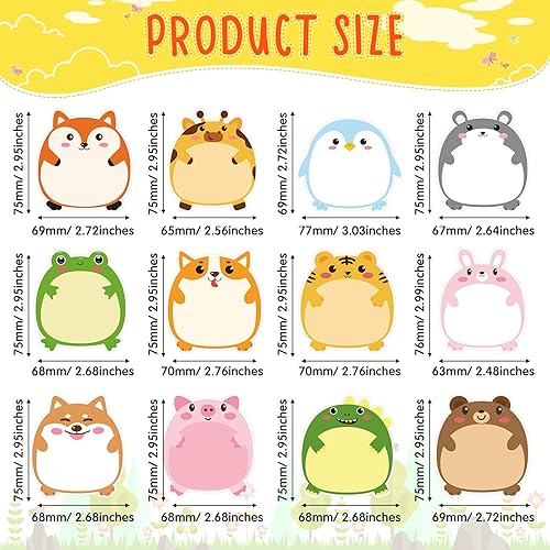 Miniatura 2 de Seajan 48 piezas de notas adhesivas de animales de dibujos animados, 1440 hojas, blocs de notas autoadhesivas, coloridas notas de animales kawaii,