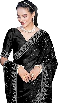 Women's Georgette Hot Fixing Stone Work Saree with Unstitched Blouse Piece