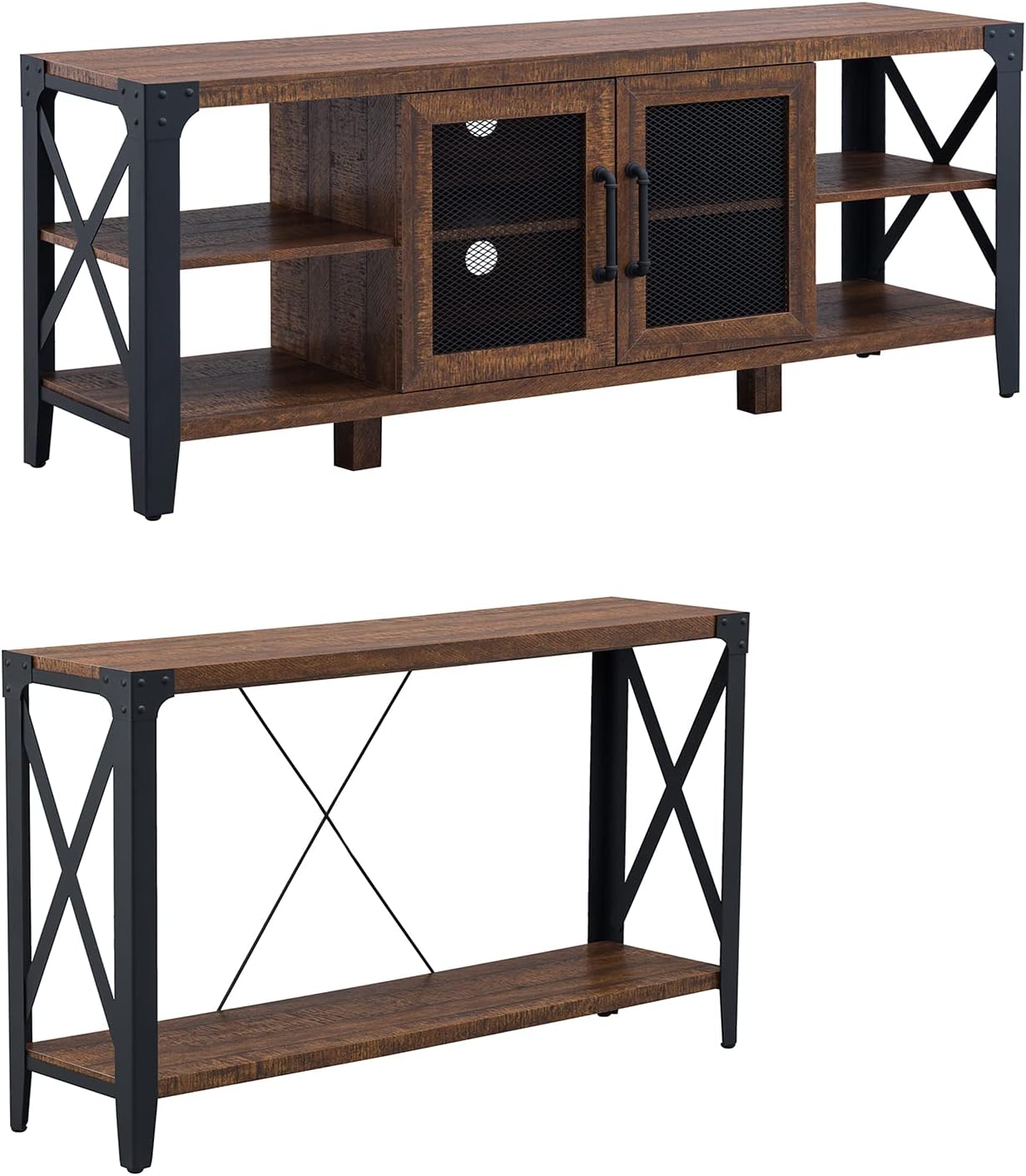 OKD Living Room Table Set of 2, Include Industrial TV Stand