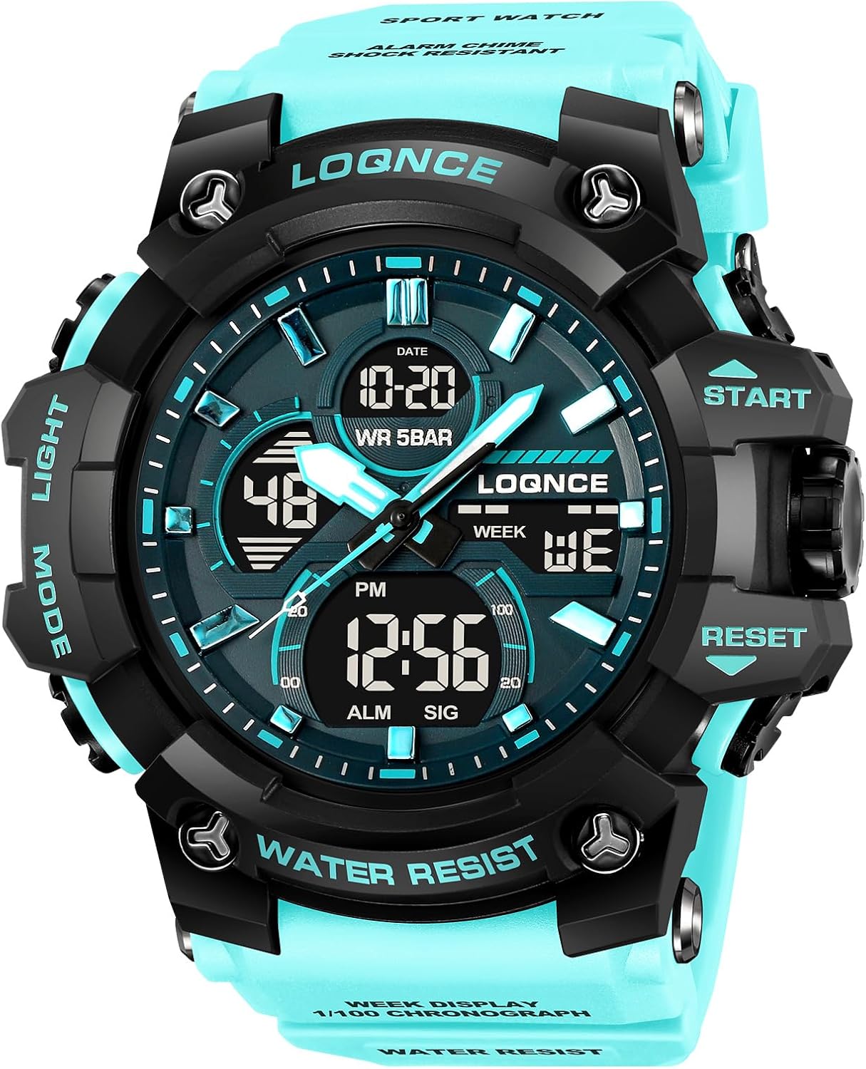 FANMIS Mens Watch for Men Analog Digital Sport Watch Transparent Gold Watches Waterproof Military Style Big Face Wristwatch with Stopwatch/Alarm/Countdown/Dual Time/Luminous Backlight