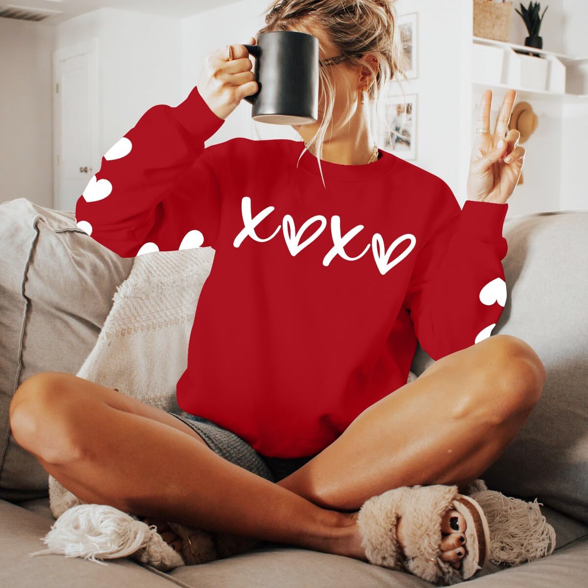 YI XIANG RAN Valentines Day Shirts Women: Sparkly Love Heart Valentines Day Sweatshirts Long Sleeve Shirts Pullover Tops - Image 2