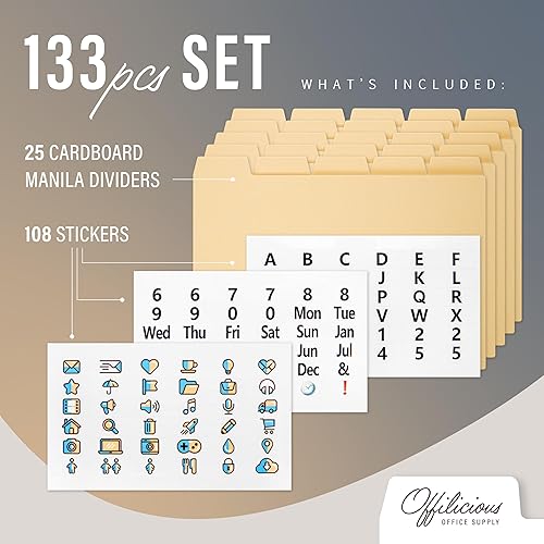 Miniatura 2 de 25 divisores de tarjetas de índice Manila de 4 x 6  Divisores organizadores de tarjetas de índice con pestañas y 108 calcomanías para tarjetas de