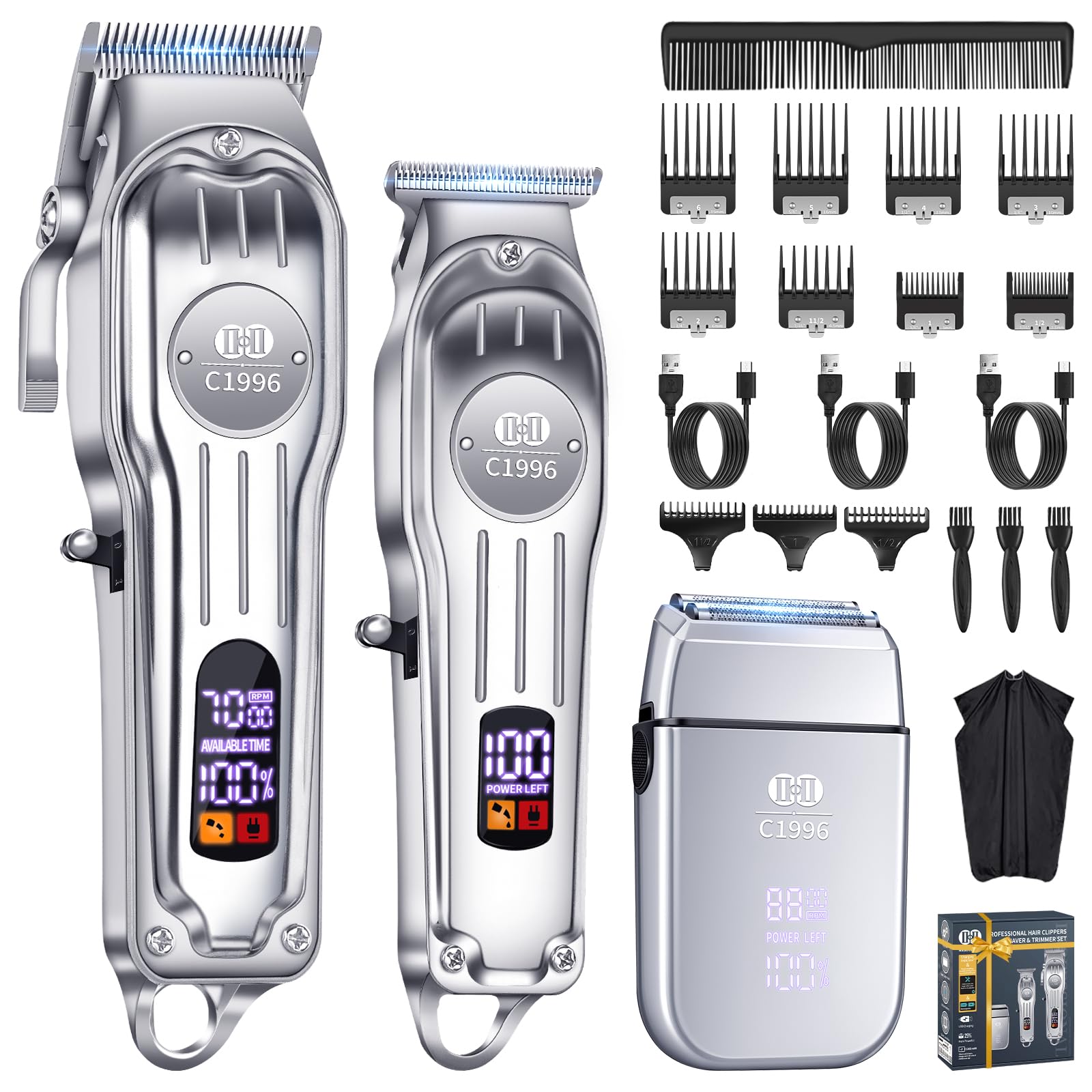 CIICII Maquina de Cortar Pelo Hombre y Recortador, Cortapelos Hombre Sin Cable para Cortar el Pelo (Kit de Recortadora De Barba & Maquinilla Cortar Pelo) Maquina Cortar Pelo para Hombre DIY Salón