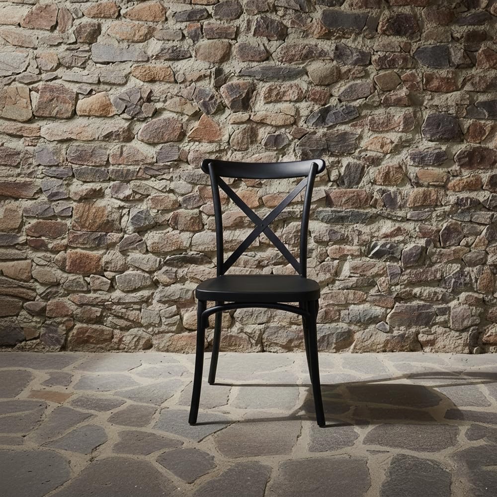 EME 2 Sillas Crossback Color Negro, Sillas de Comedor o Cocina. Incluye 2 sillas. Elegantes para Cocina o Comedor, apilables y Muy Resistentes. Fabricadas en Polipropileno Monoblock.