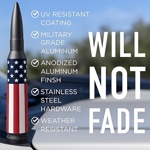 Miniatura 43 de EcoAuto Badass 50 Cal Bullet - Antena de repuesto de automóvil, aluminio de grado militar, diseño antiastillado y antirrobo (negro mate)