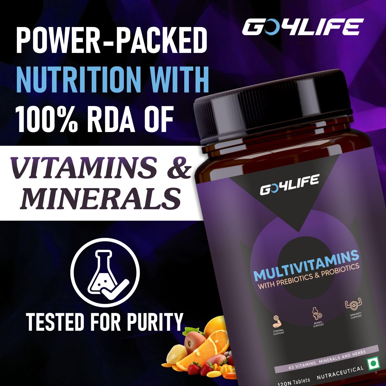GO4Life Multivitamin prebiotics and probiotic with 43 essential vitamins and minerals like vitamin B12, C, D, D, E, Zinc and Biotin for men and women- 120 tablets packs GO4Life Multivitamin prebiotics and probiotic with 43 essential vitamins and minerals like vitamin B12, C, D, D, E, Zinc and Biotin for men and women- 120 tablets packs