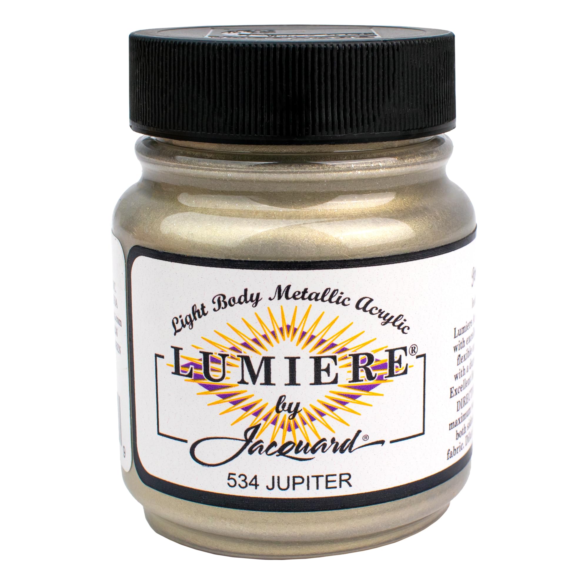 Jacquard Lumiere 2.25oz Metallic Fabric Paint Jupiter - Metallic Acrylic Paint for Fabric, Wood, Ceramic, Metal - Lightfast & Vibrant