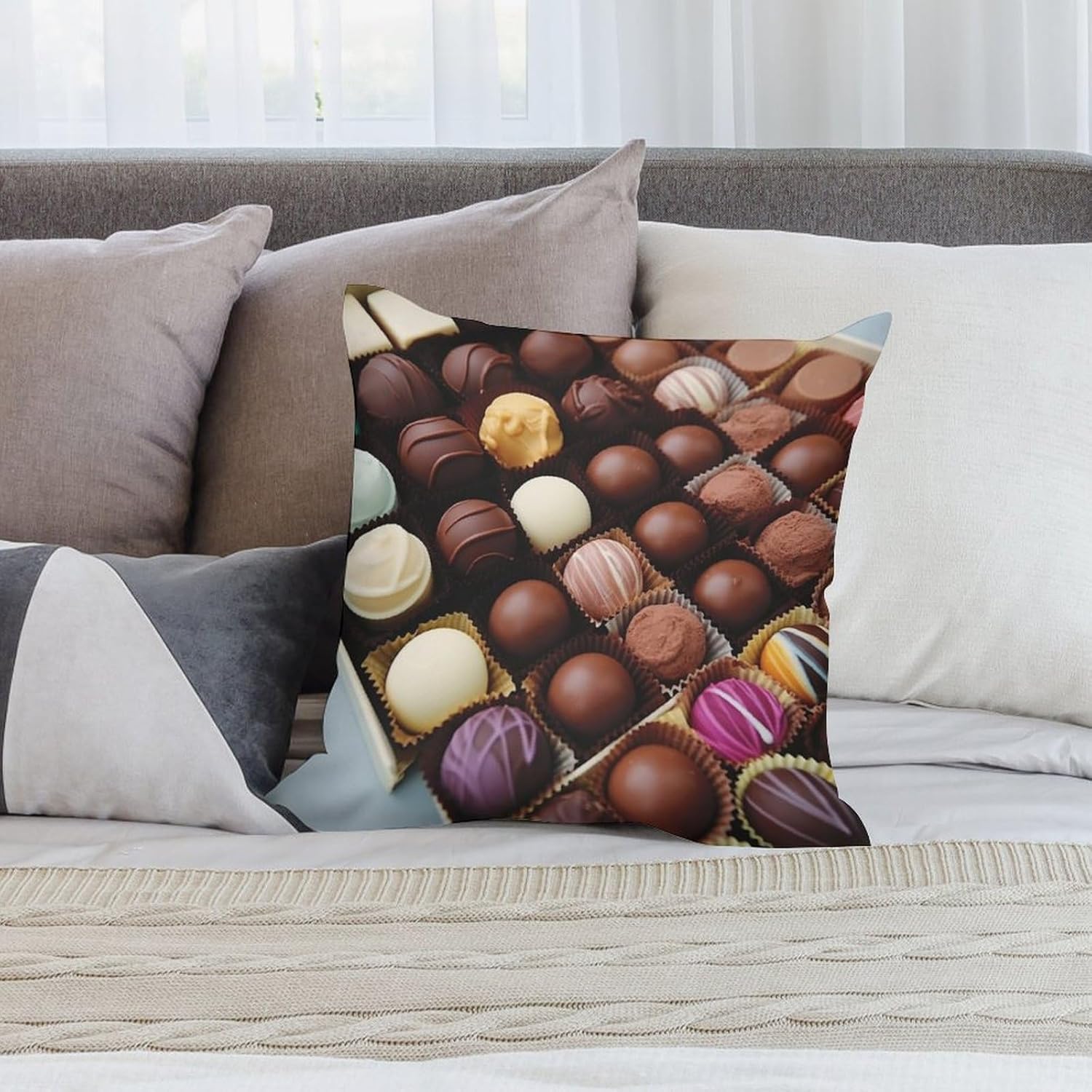Zippered Pillow Cover, Pillow Protector, Color Chocolate Printed Pillow Cover of 4, Pillow Not Included