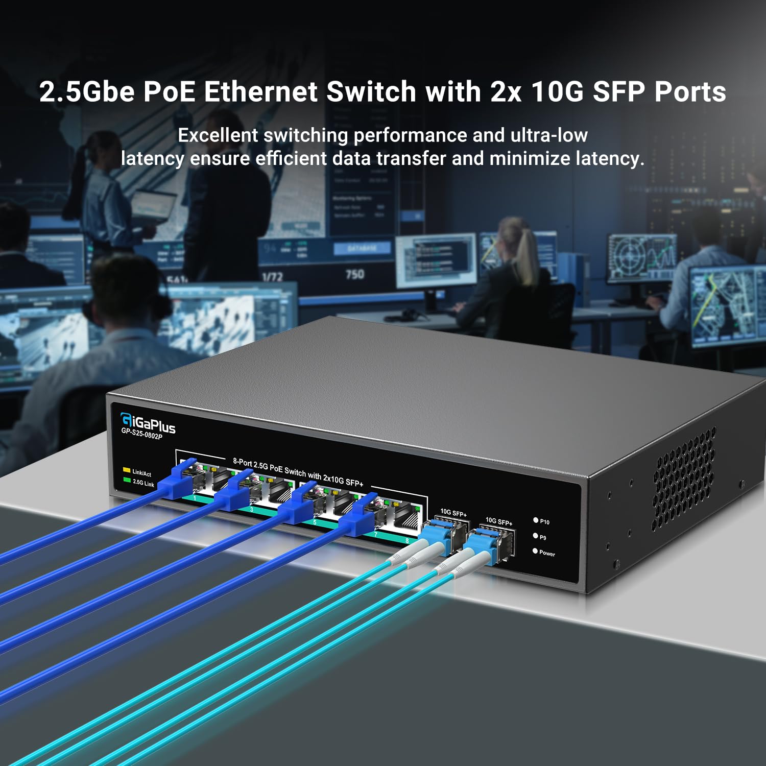 10 Port 2.5Gb Nicht Verwalteter PoE Netzwerk Switch mit 8*2.5G Base-T PoE Port, 2*10G SFP+ Uplink, 802.3af/at (PoE+), 80Gbps Schaltkapazität, GigaPlus 2.5G PoE Switch für 2.5G NAS/PC, WiFi6-Router