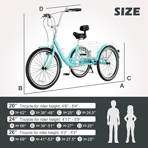 Miniatura 48 de ABORON Triciclo para adultos, bicicleta de 3 ruedas para adultos, triciclo para adultos, llantas de doble pared, triciclo para mujeres y hombres