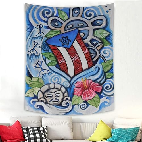 Kizon Tapiz de Puerto Rico Boricua con bandera puertorriqueña para colgar en la pared, decoración del hogar, tapiz puertorriqueño para Puerto Sala