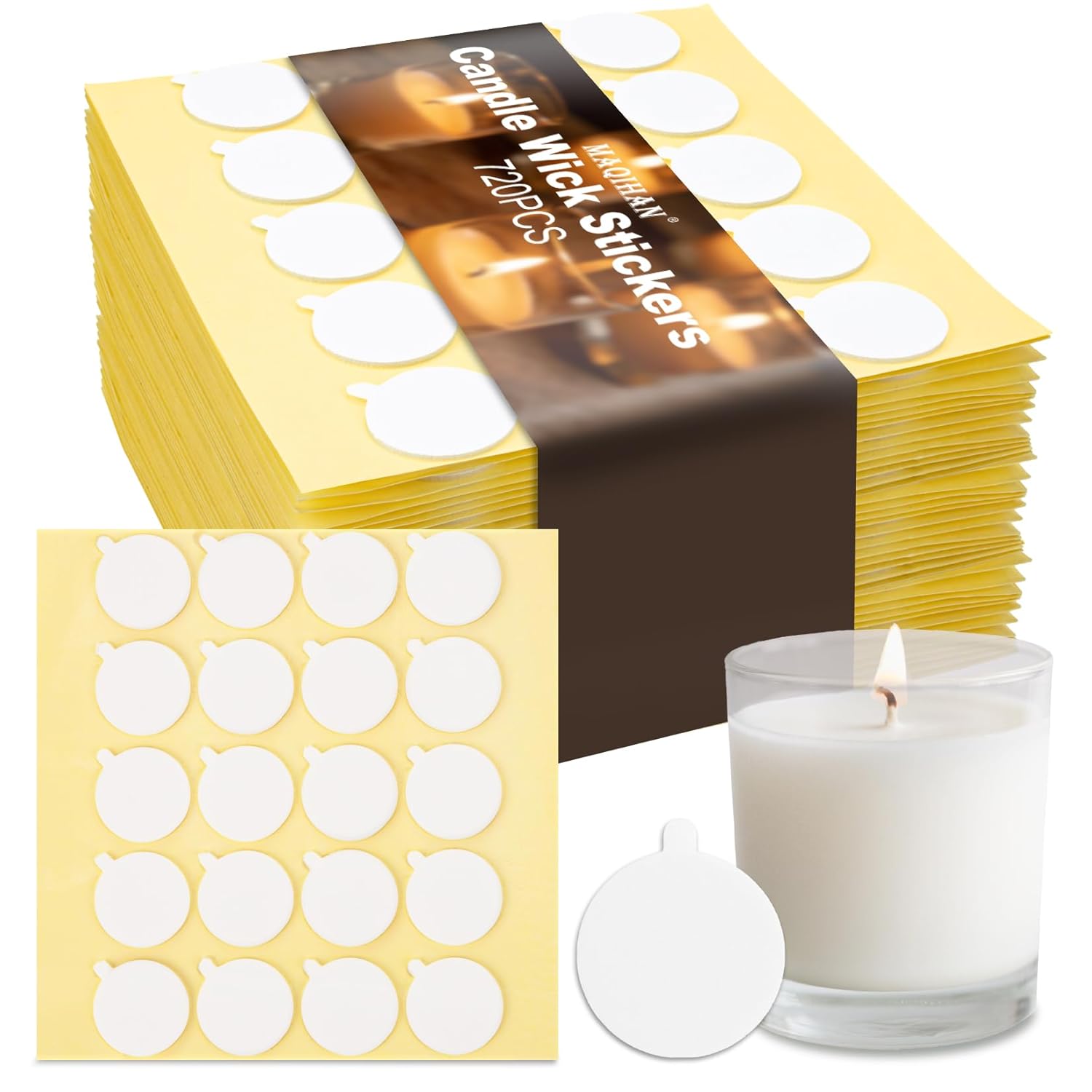 RAINFLOW 720 Pcs Candle Wick Stickers bulk pack