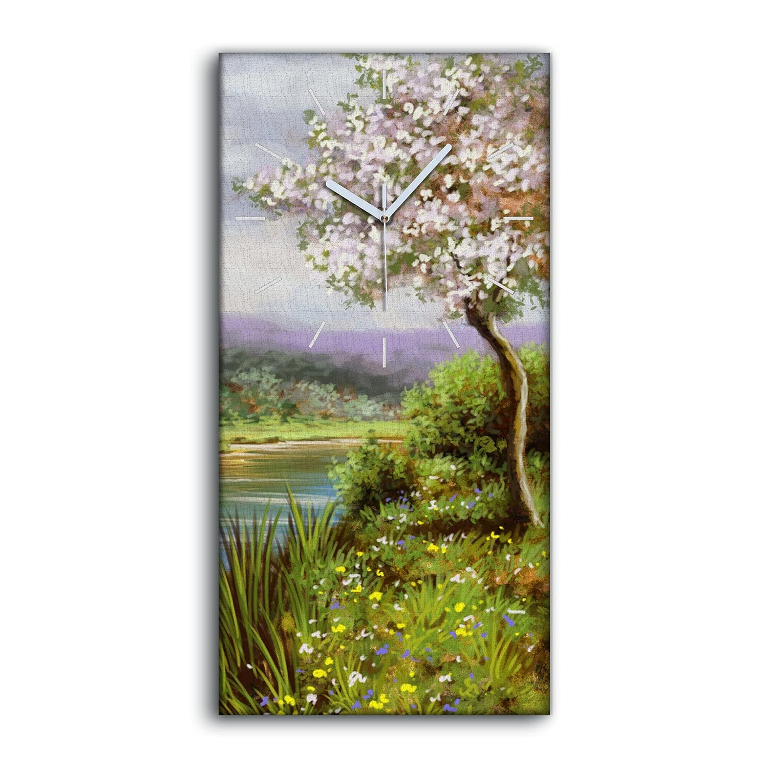 Horloge sur Toile 30x60cm Art Mural Salon Chambre Fleurs Paysage Nature