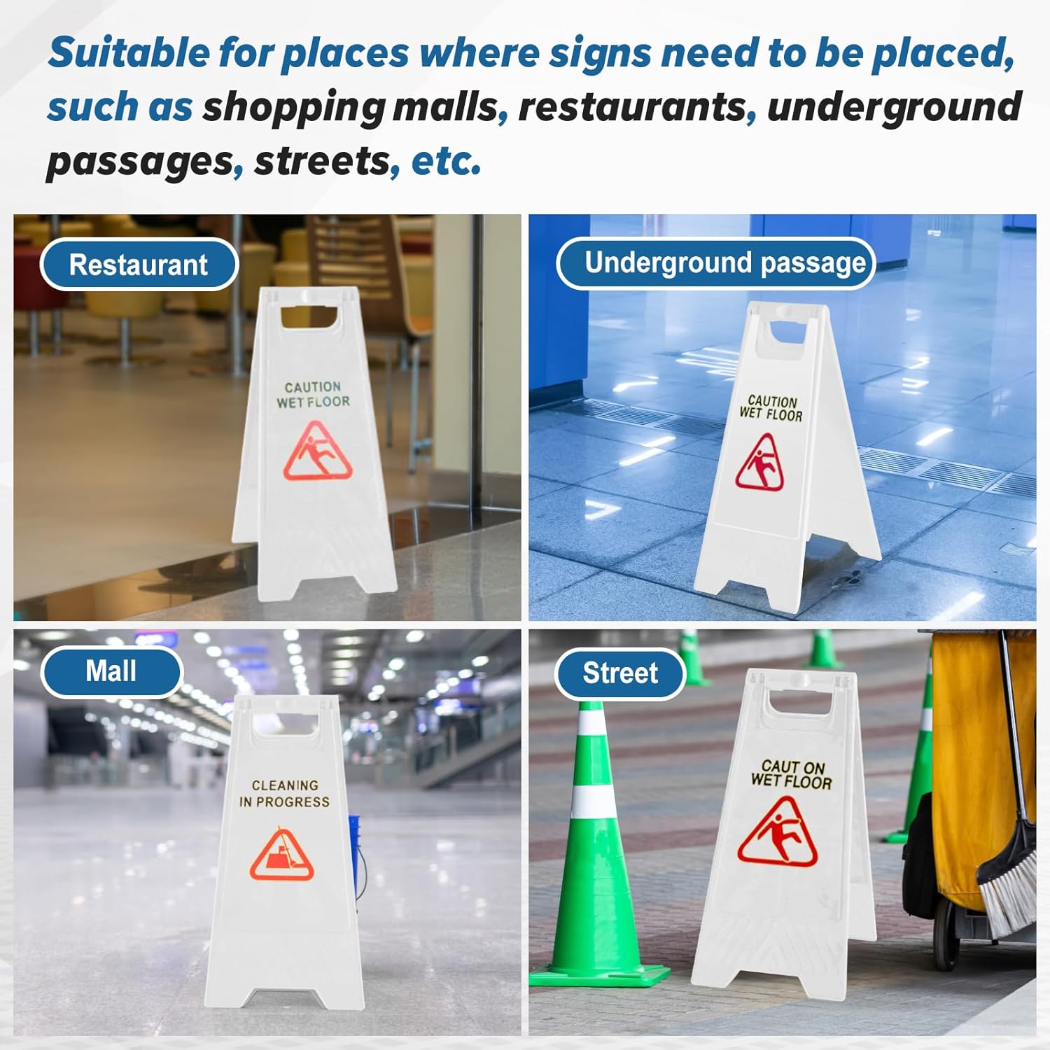 2 Pack 24" Height Blank Floor Sign White A-frame Foldable Caution Sign Write-On Double Sided Safety Warning for Pool Restaurant Restroom Office