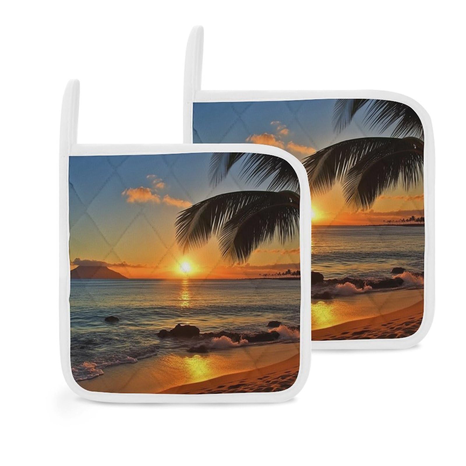 Pot Holders Set of 2 Kitchen Heat Resistant Potholders Sunrise at Hawaii Cotton Lining Oven Hot Pads for Cooking Baking BBQ Microwave Kitchen Accessories