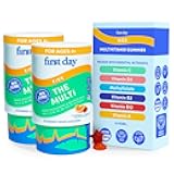FIRST DAY Kids Multivitamin Gummies Age 4+, Strawberry & Orange - Kids Vitamins Multivitamin Gummy A C D3 K2 B1 B2 B6 B12 Folate, Immunity & Brain Function, Vegan - 60 Day Supply, Packaging May Vary