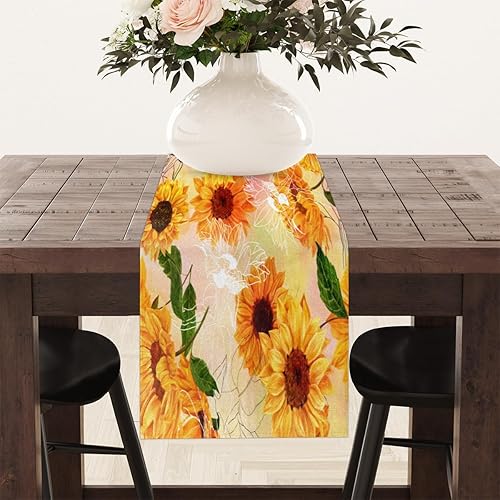 Miniatura 8 de Table Runner Rustic Sunflowers, Rustic Linen Table Cloth for Farmhouse Kitchen, Dinner, Events, Party, Holiday Table Decor 13 x 120 Inches