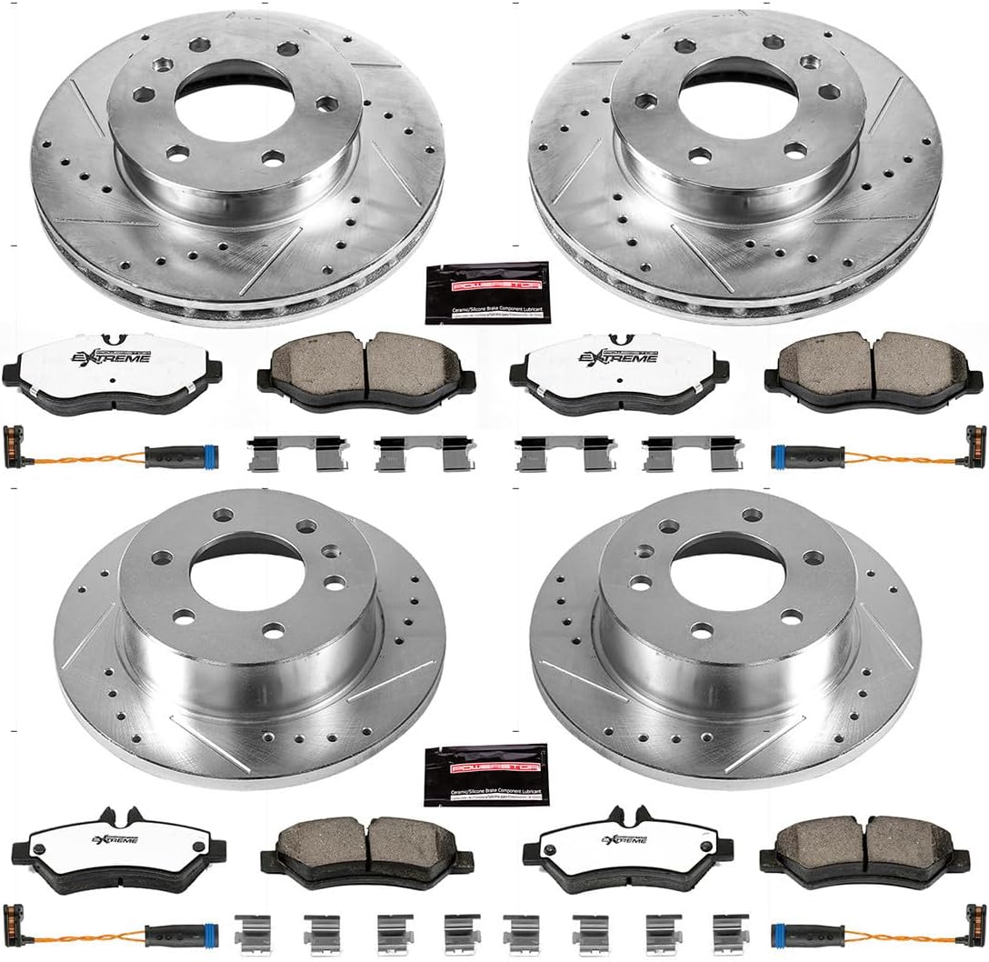 PowerStop Front & Rear Brake Kit For Mercedes-Benz Sprinter 2500 2010-18 |Freightliner Sprinter 2500 2009-18 - Truck & Tow Carbon Fiber Ceramic Brake Pads + Drilled & Slotted Rotors Upgrade, K6235-36