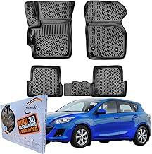 Trimak Perfect Fit 3D Car Floor Mats Compatible with Mazda 3 2 Gen BL 2009-2012 Car Accessories 1st and 2nd Row Rubber Mats Cars TPE All Weather Odourless Non-Slip Front & Rear Black
