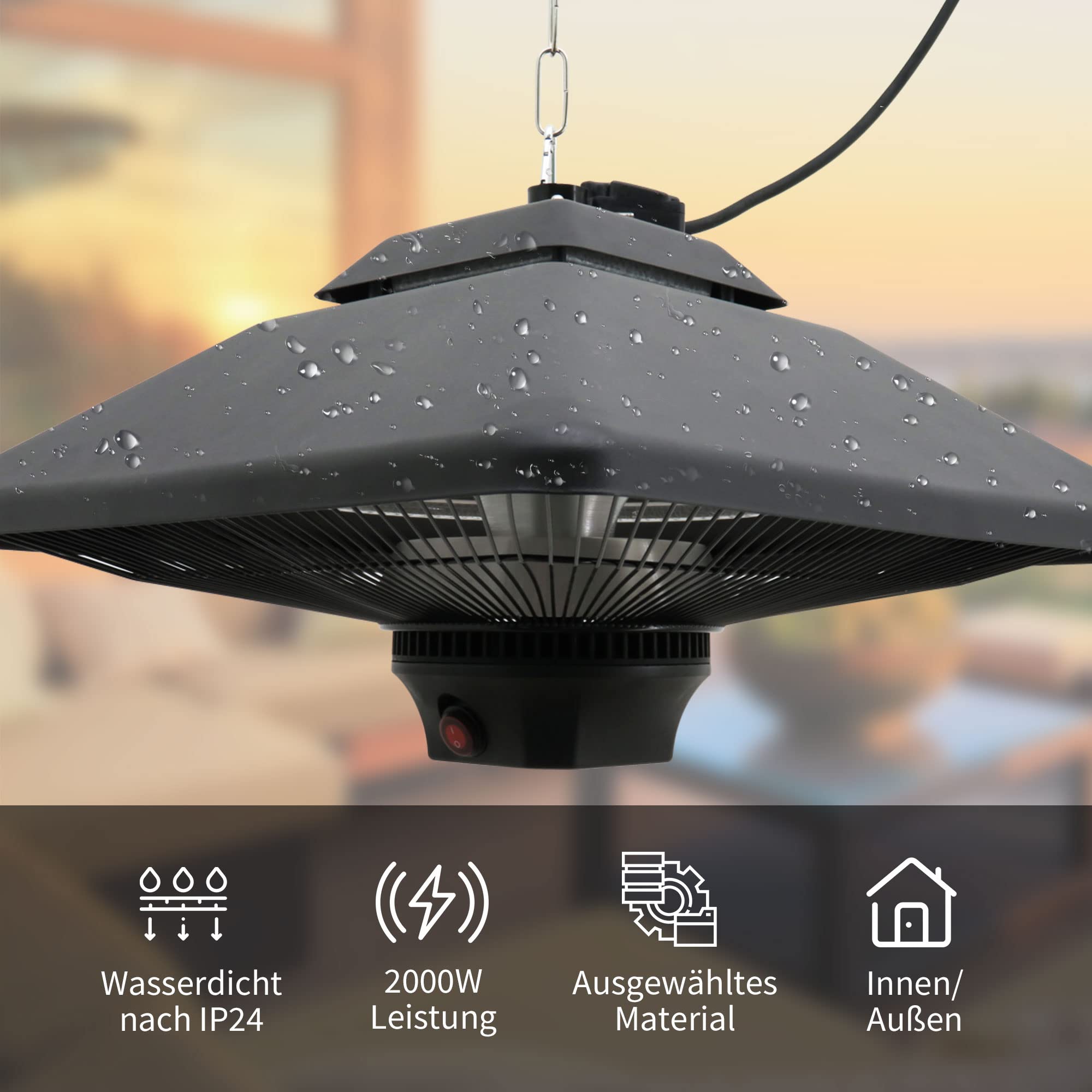 Outsunny Terrassenstrahler Deckenstrahler Heizstrahler mit Fernbedienung LED Beleuchtung, 2000W, 43x43x25cm