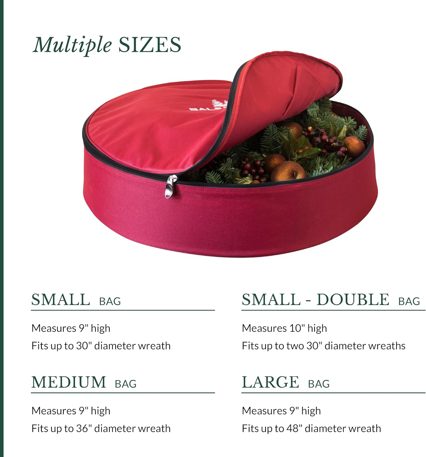 Balsam Hill Wreath Storage Bag - Premium Red Christmas Wreath Protection in Multiple Sizes for Seasonal Storage and Shape Preservation, Double