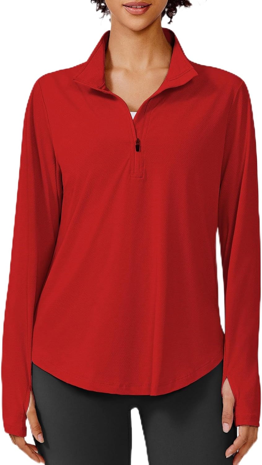 PINSPARK Long Sleeve Workout Tops for Women UPF 50+ Sun Protection Shirts Half Zip Quick Dry Athletic Running Hiking Golf