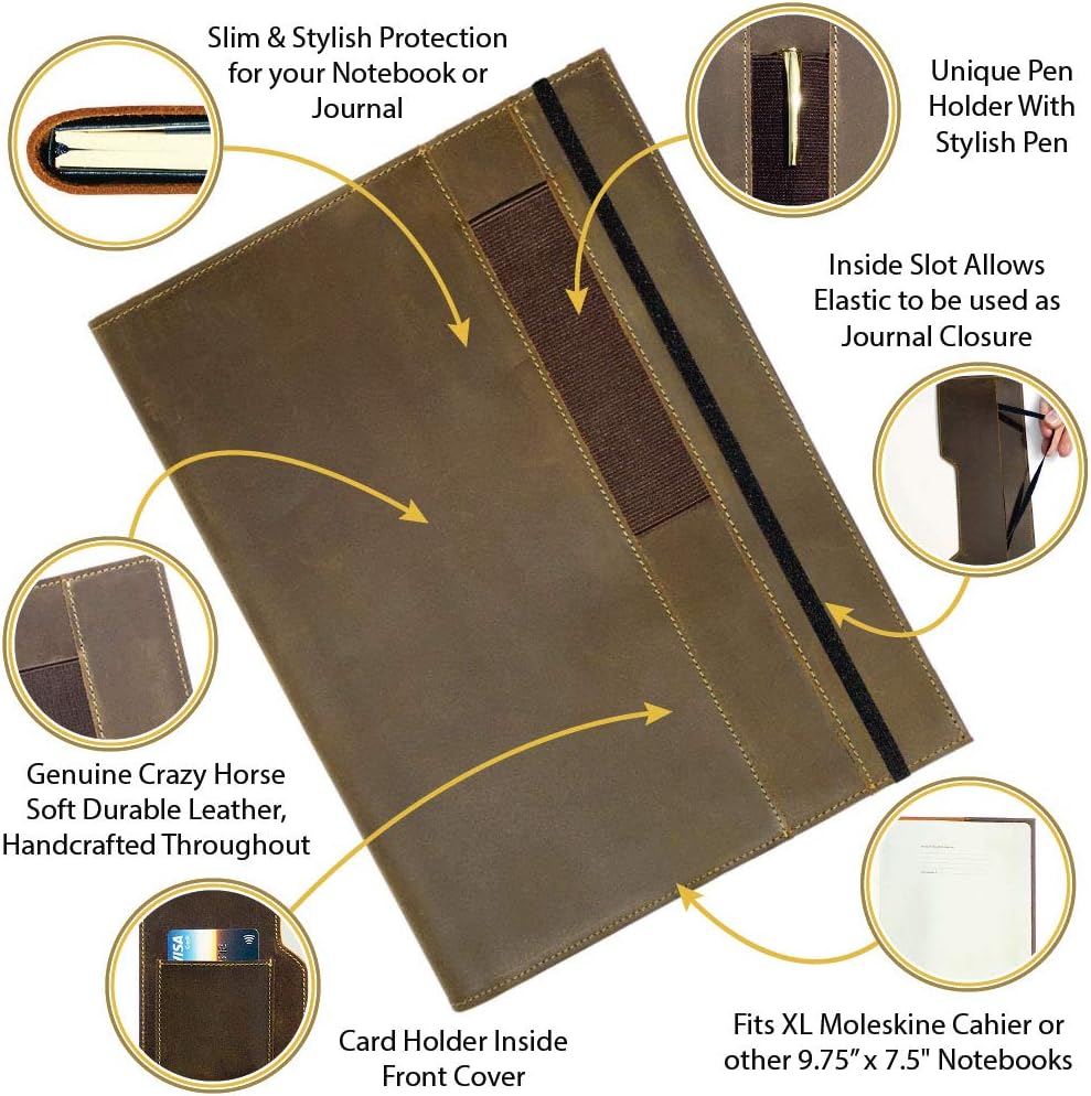 Leather Refillable Journal Cover for Moleskine Cahier XL (19x25 cm), Brown - Image 5