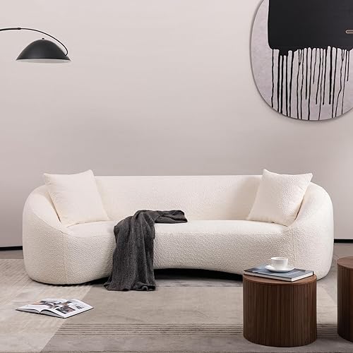 Miniatura 9 de Sofá curvado moderno de 93.31 pulgadas, sofá de tela Boucle Teddy de 3 plazas con 2 almohadas, cómodos sofás para sala de estar, dormitorio,